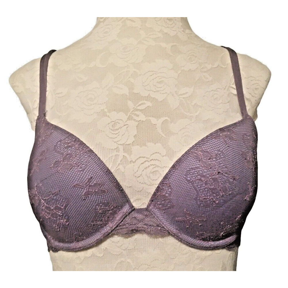 Victorias Secret Bra 34C Purple Mauve Lace Overlay Biofit Demi Uplift Underwire